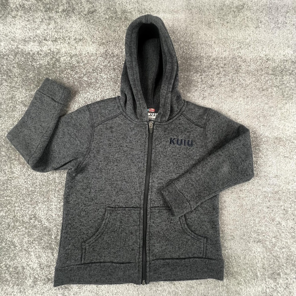 KUIU Base Camp Hoodie Kids 7/8 Gray High Loft Fleece Full Zip Sweater Warm